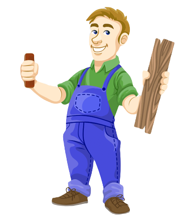 A cartoon of a man holding a wooden plank.